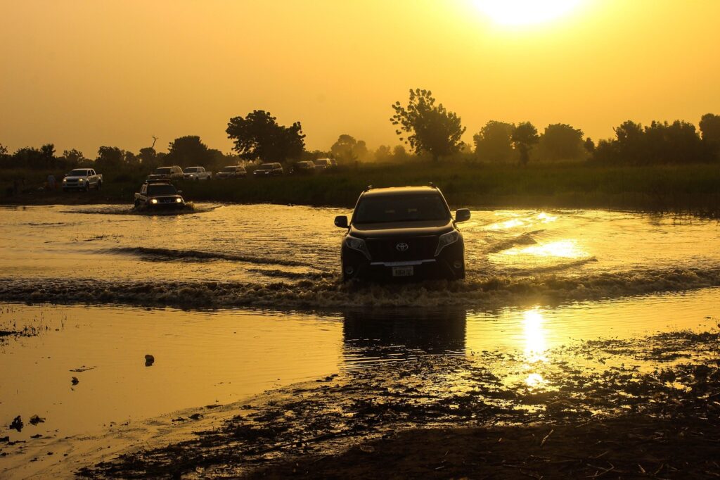 jeep, car, nature, sunrise, car wallpapers, water