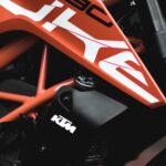 Detailed shot of KTM 390 Duke engine showcasing aesthetics and design.