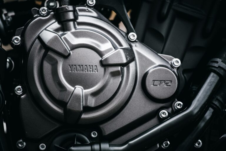 Detailed view of a Yamaha motorcycle engine's CP2 part, showcasing industrial design.