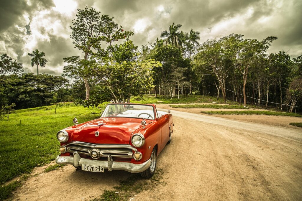 oldtimer, car wallpapers, car, old car, convertible, nature, red car, shiny car, retro, classic, vintage, vintage car, automotive, automobile, parked car, forest, cuba